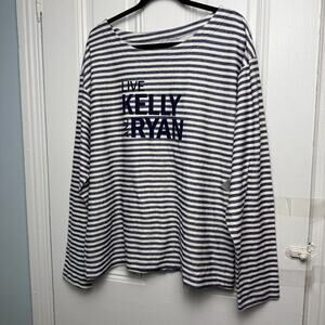 Live Kelly & Ryan Shirt Womens 2X Navy Blue White Striped Cotton Terry Top NWT